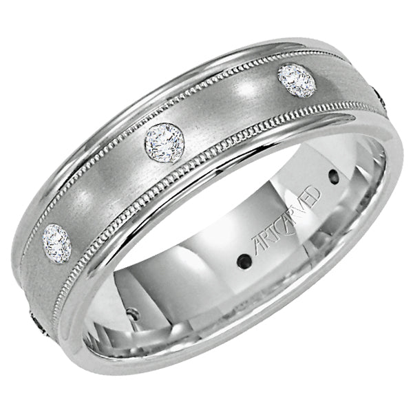 22-V5010W65-G.00 - Goldman - Comfort Fit, diamond wedding band with satin finish, milgrain and rolled edges
