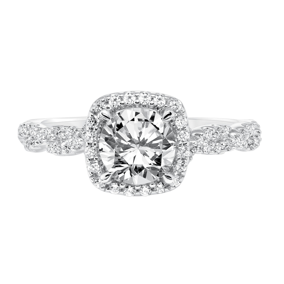Contemporary Diamond Halo with Twisted Shank Engagement Ring