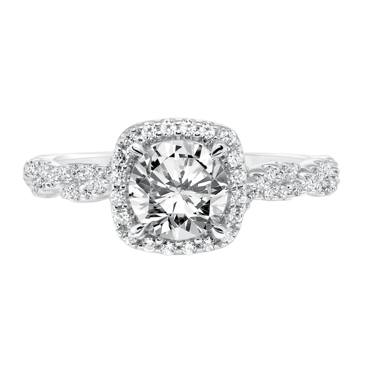 Contemporary Diamond Halo with Twisted Shank Engagement Ring