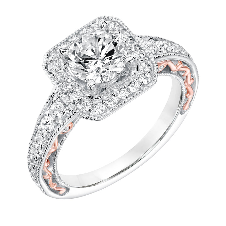 Diamond Halo with Filigree Accents and Milgrain Engagement Ring