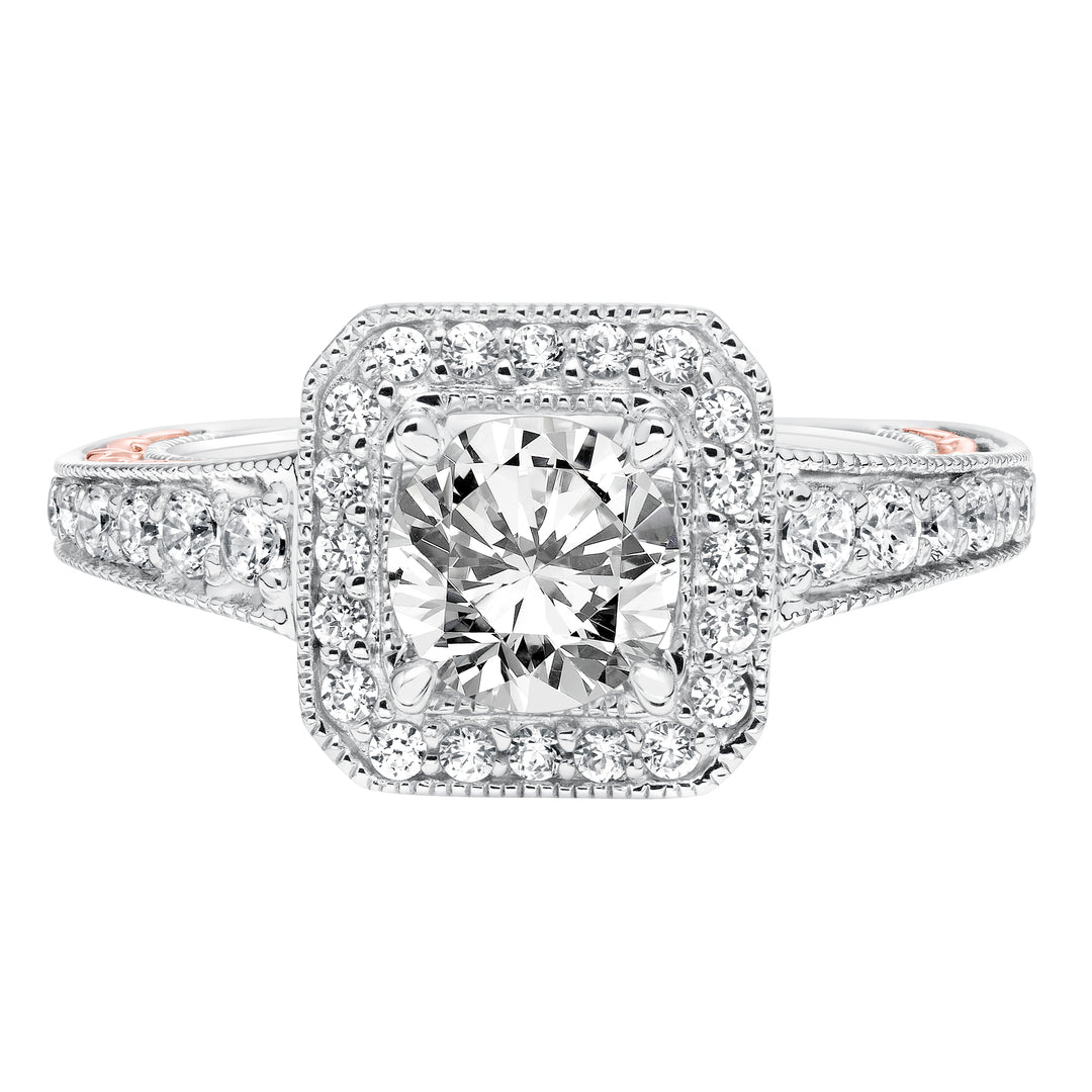 Diamond Halo with Filigree Accents and Milgrain Engagement Ring