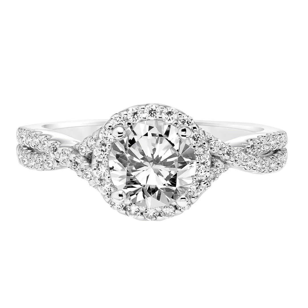 Contemporay Diamond Halo With Split Shank Engagement Ring