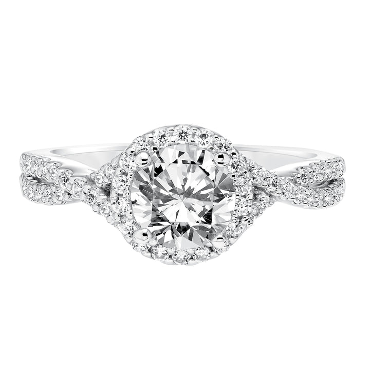 Contemporay Diamond Halo With Split Shank Engagement Ring