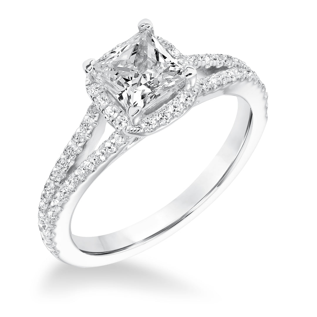 Classic Diamond Halo Split Shank Engagement Ring