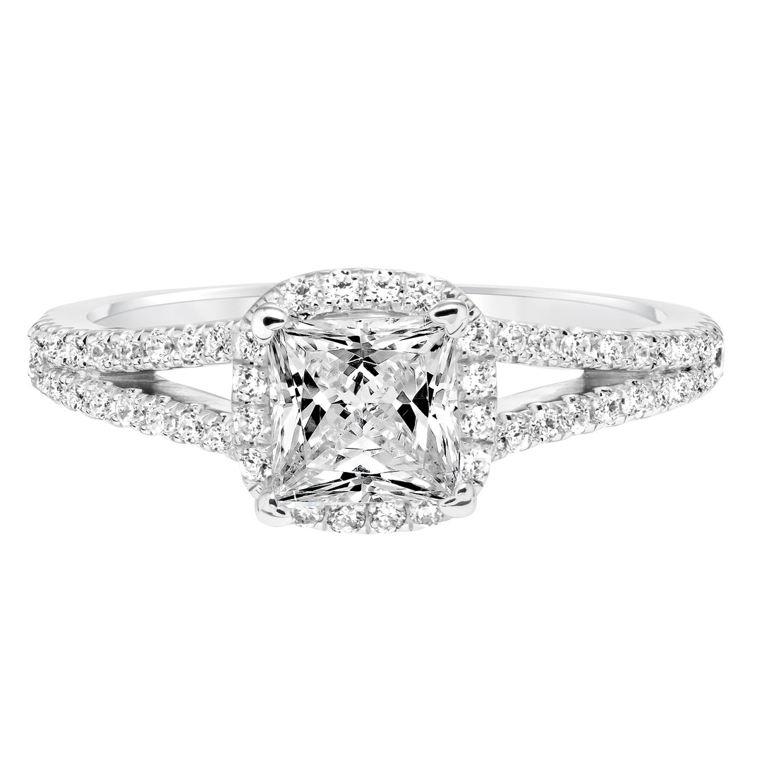 Classic Diamond Halo Split Shank Engagement Ring