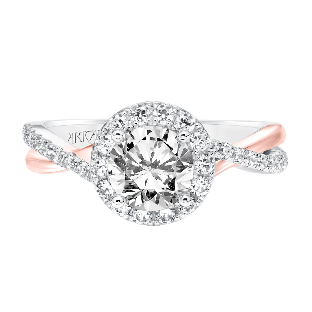 Contemporary Diamond Halo with Split Shank Engagement Ring