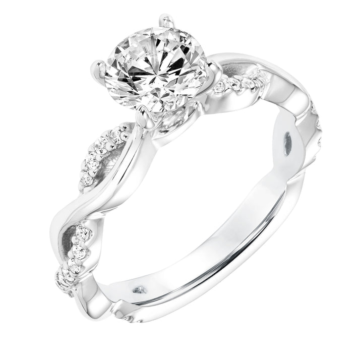 Diamond Prong Set Engagement Ring with Diamond  Twisted Shank