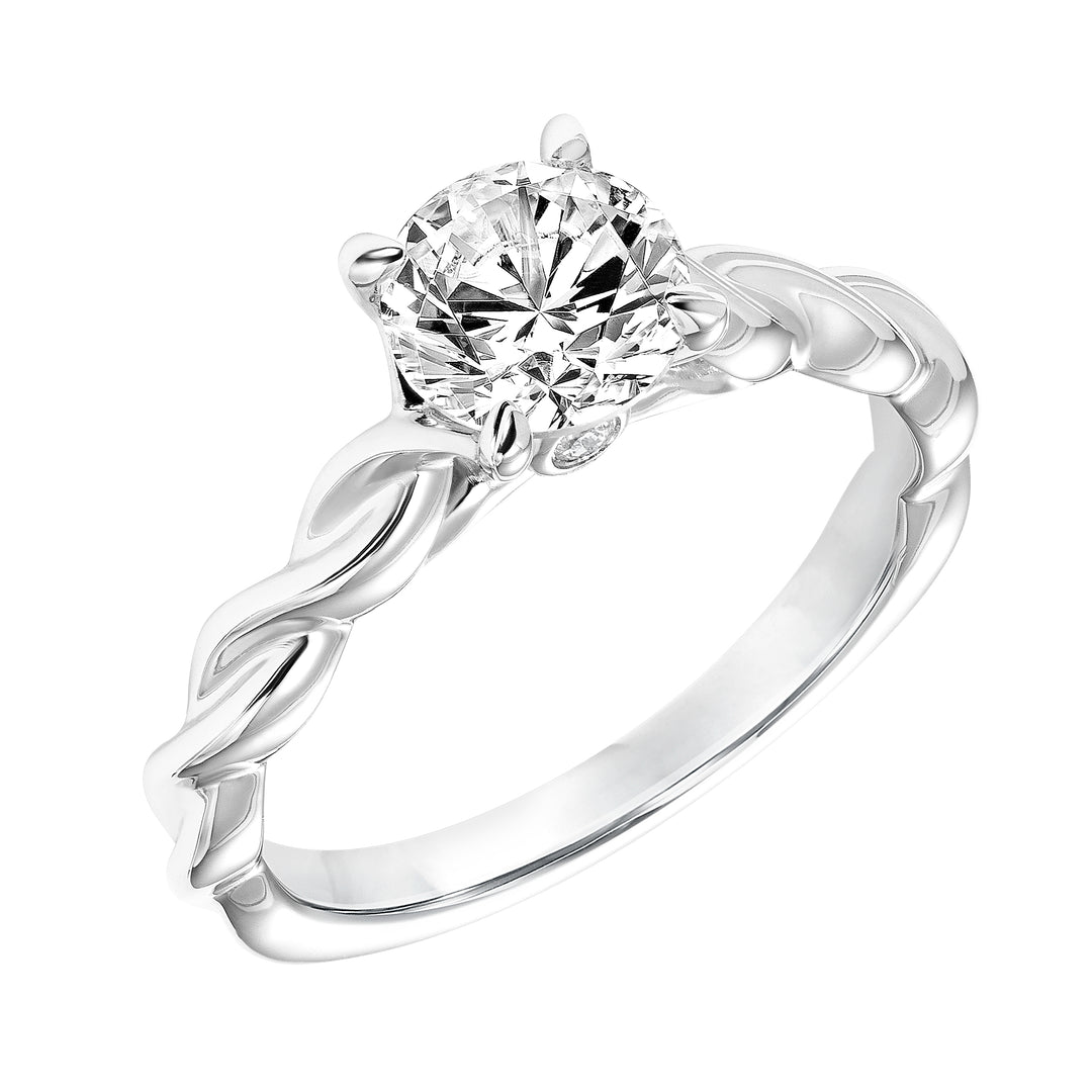 Diamond Solitaire Engagement Ring with Polished Twisted Shank and Bezel Diamond in Gallery