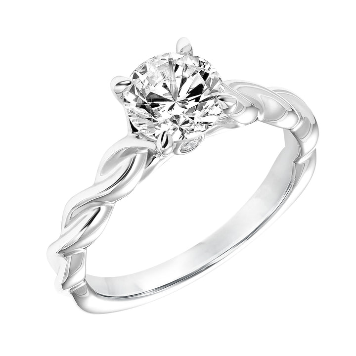 Diamond Solitaire Engagement Ring with Polished Twisted Shank and Bezel Diamond in Gallery