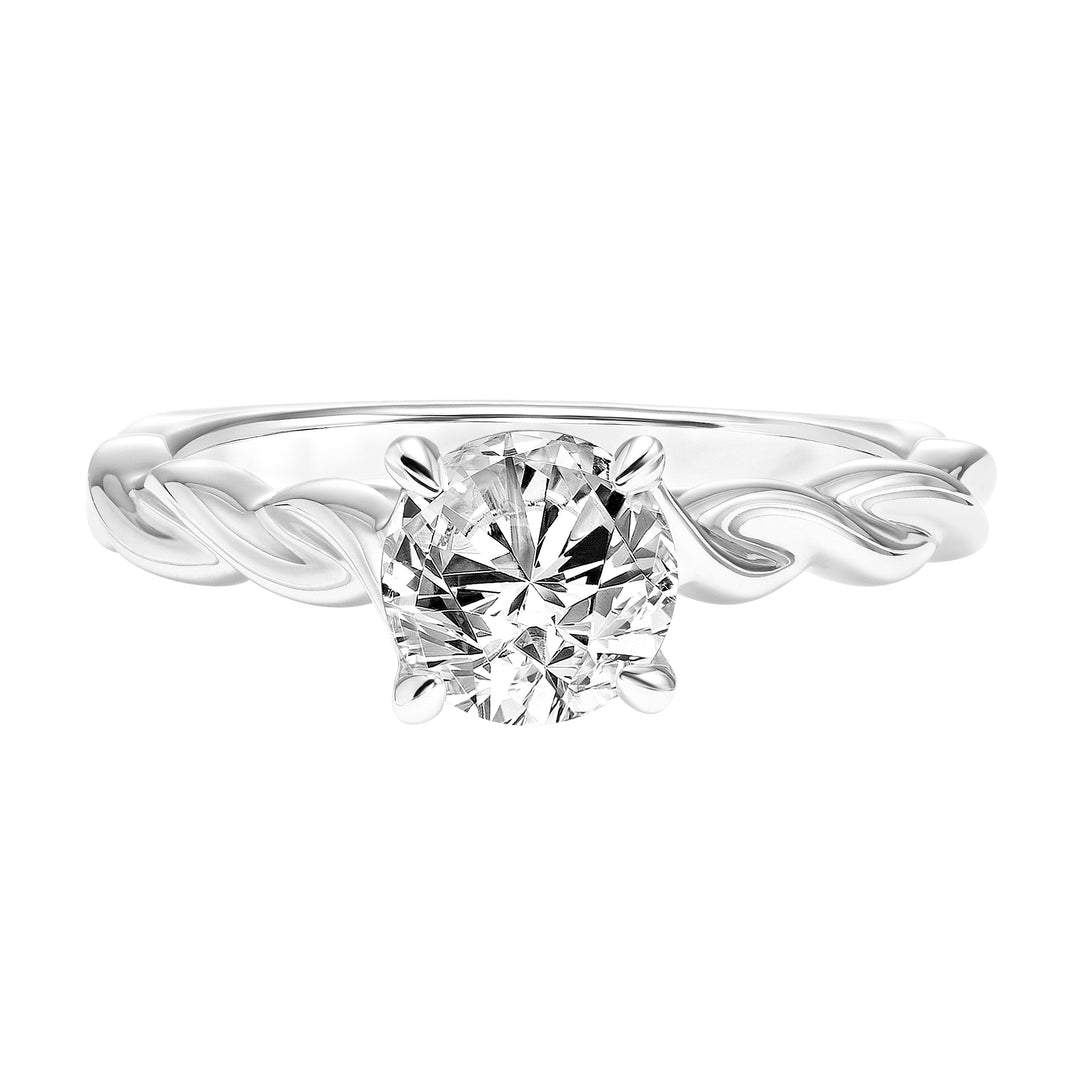 Diamond Solitaire Engagement Ring with Polished Twisted Shank and Bezel Diamond in Gallery