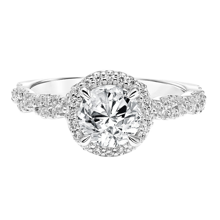 Diamond Halo Engagement Ring with Twisted Diamond Shank