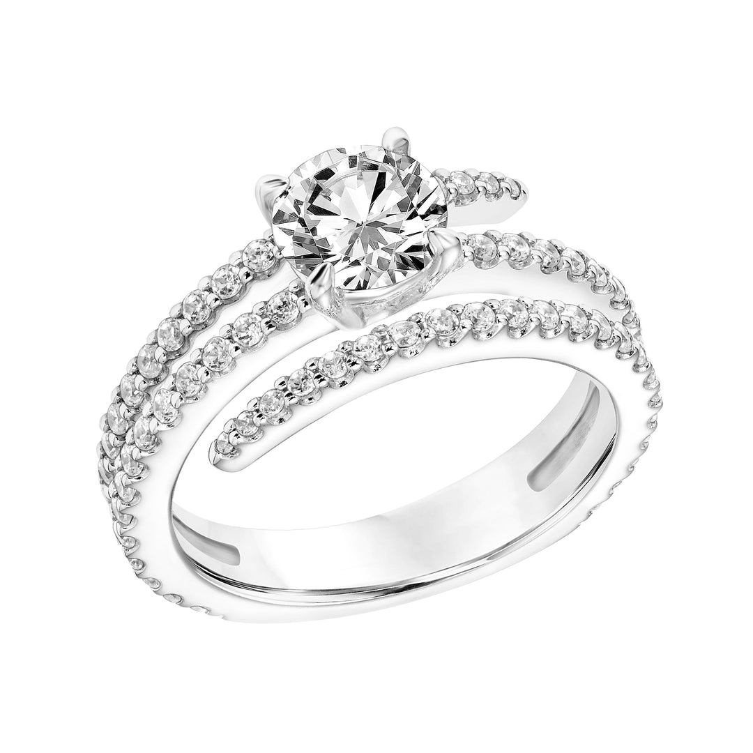 Three Stone Diamond Engagement Ring with Wrap Design Diamond Shank
