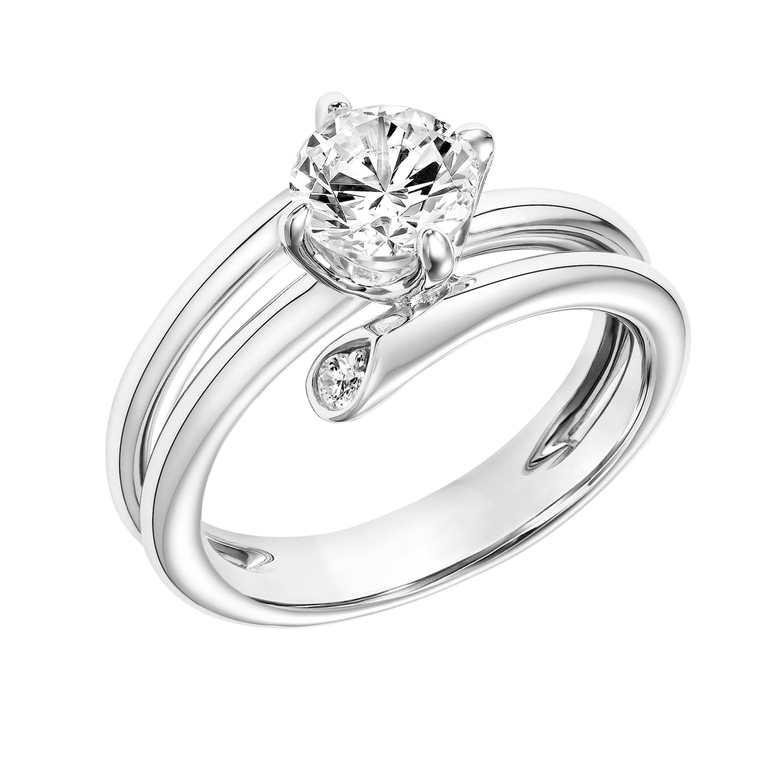 Wrap Polished Shank with Diamond Tips with East West Prong Set Diamond Center