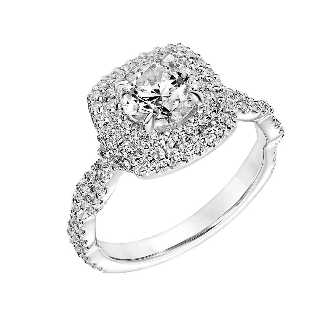 31-11090ERW-E.00 - Goldman - Double Row Diamond Halo Engagement Ring with Twisted Diamond Shank