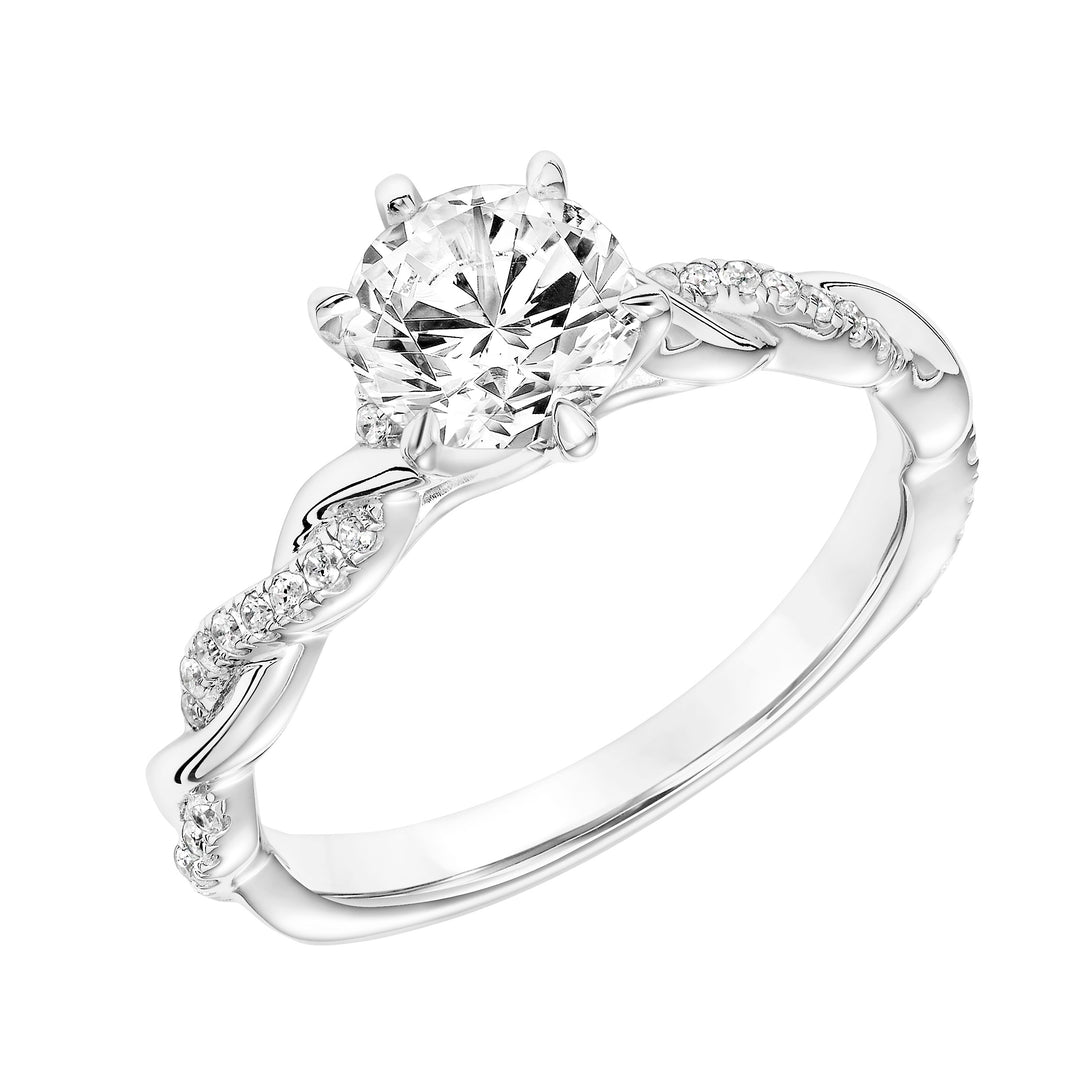 31-11091ERW-E.00 - Goldman - Six Prong Diamond Engagement Ring with Half Diamond  Half Polished Twisted Shank