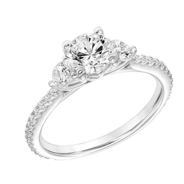 Three Stone Diamond Engagement Ring with Diamond Shank.  Center Stone is not included.