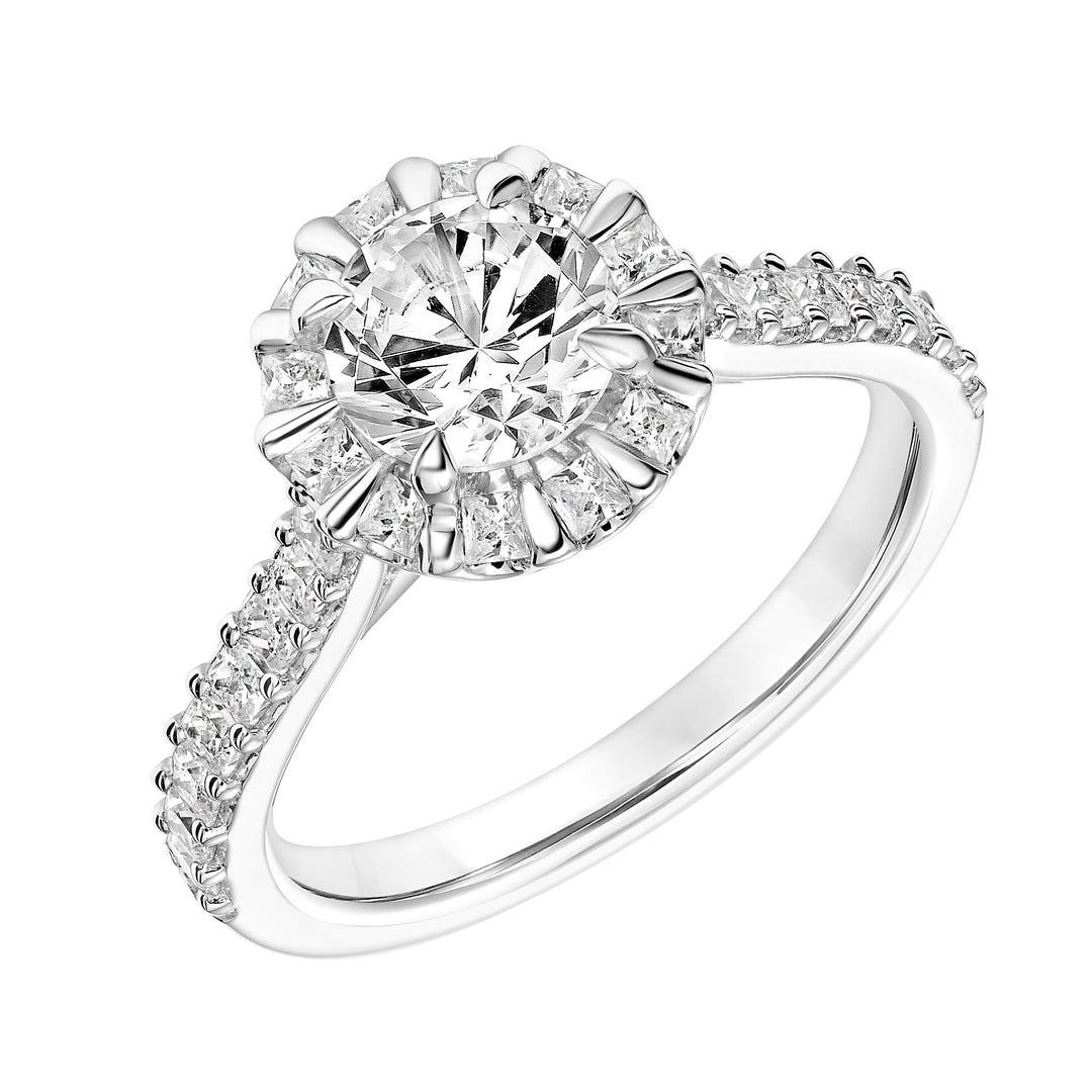 Diamond Engagement Ring with Princess Diamond Halo and Diamond Shank