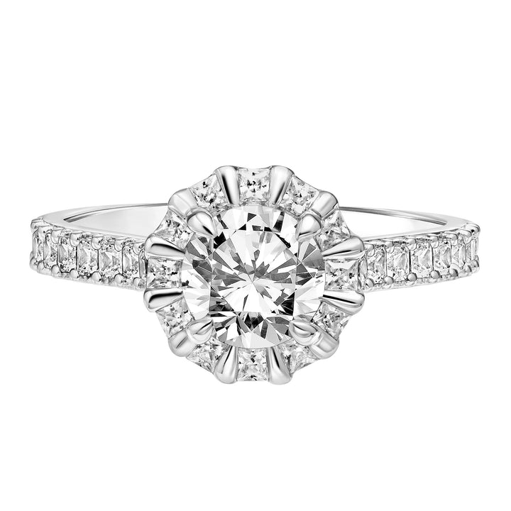 Diamond Engagement Ring with Princess Diamond Halo and Diamond Shank