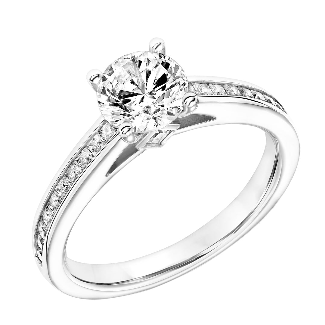 Diamond Engagement Ring with Surprise Diamond and Channel Set Princess Diamond Shank