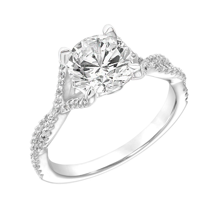 Diamond Engagement Ring with Polished Petal Gallery and Twisted Diamond Shank.  Center Stone is not included.