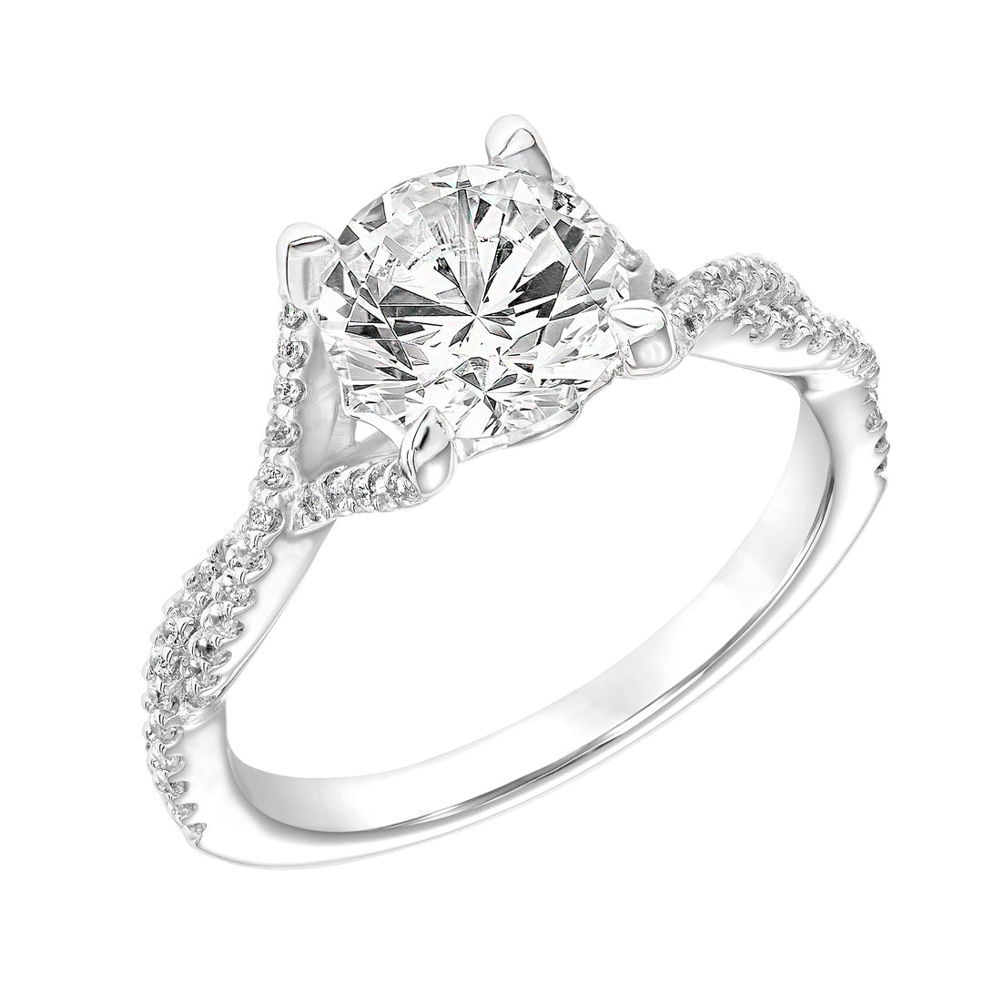 Diamond Engagement Ring with Polished Petal Gallery and Twisted Diamond Shank