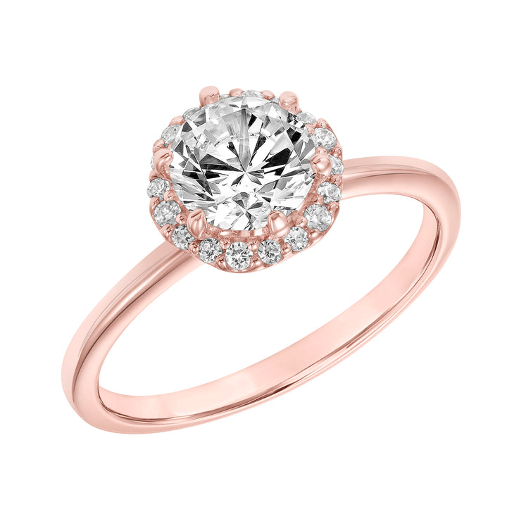 Diamond Halo Engagement Ring with Petitie Diamond Shank.  Center Stone is not included.