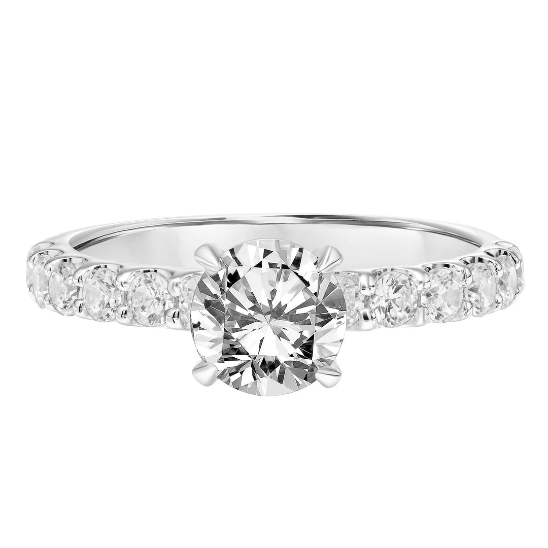 Clasic Engagement Ring with Hidden Diamond Halo and Double Shared Prong Diamond Shank