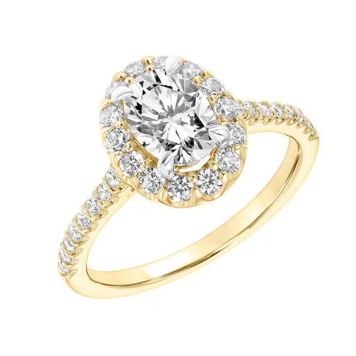 Classic Oval Diamond Halo Engagement Ring with  Diamond Shank.  Center Stone is not included.
