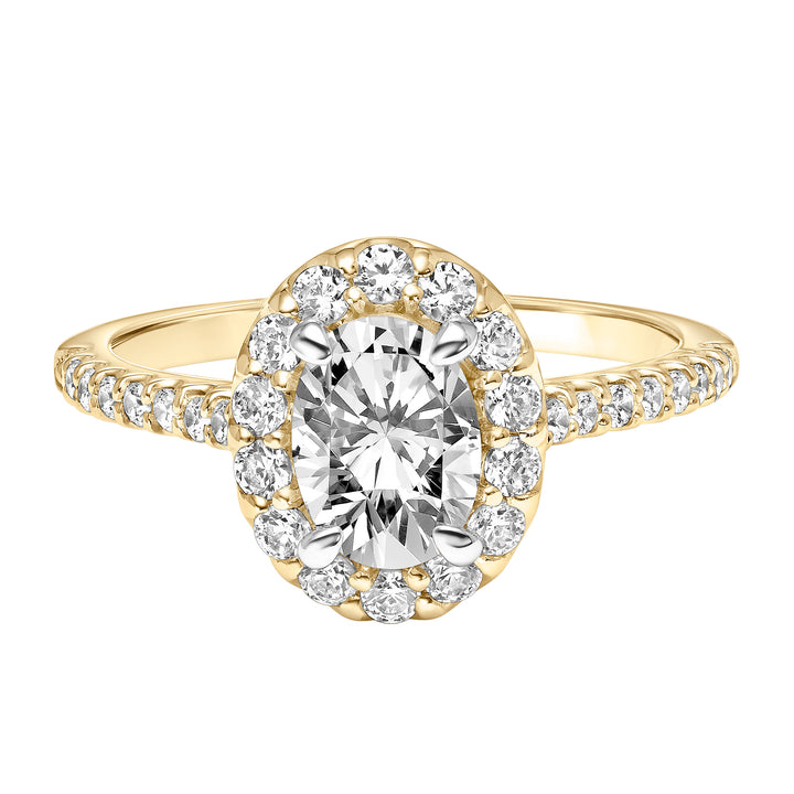 Classic Oval Diamond Halo Engagement Ring with  Diamond Shank