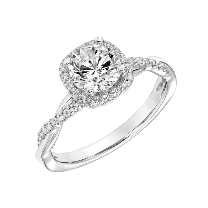 Contemporary Twist Halo Engagement Ring.  Center Stone is not included.