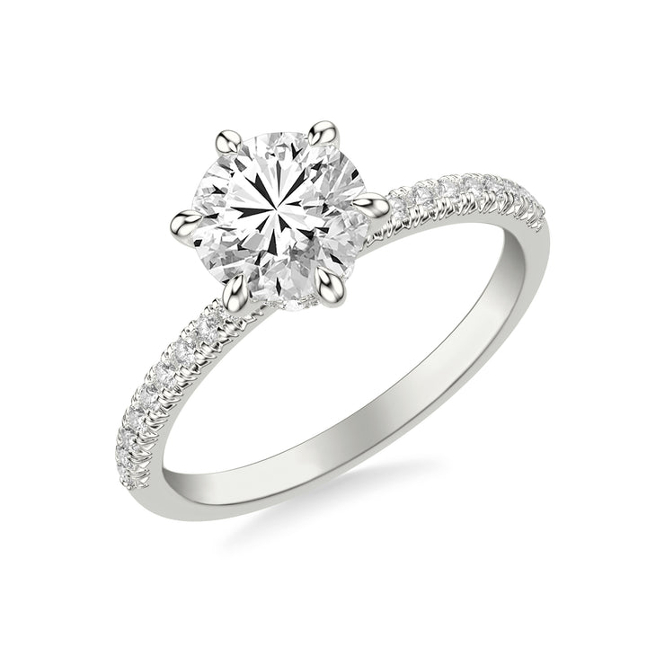 Classic Six Prong Engagement Ring with Diamond Collar and Diamond Shank
