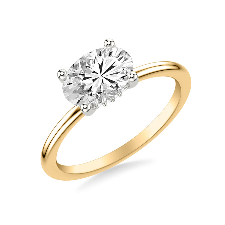 Classic East West Solitaire Engagment Ring and Hidden Diamond Halo with Polished Shank