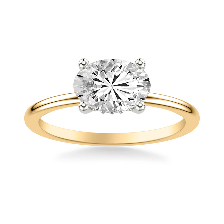 Classic East West Solitaire Engagment Ring and Hidden Diamond Halo with Polished Shank