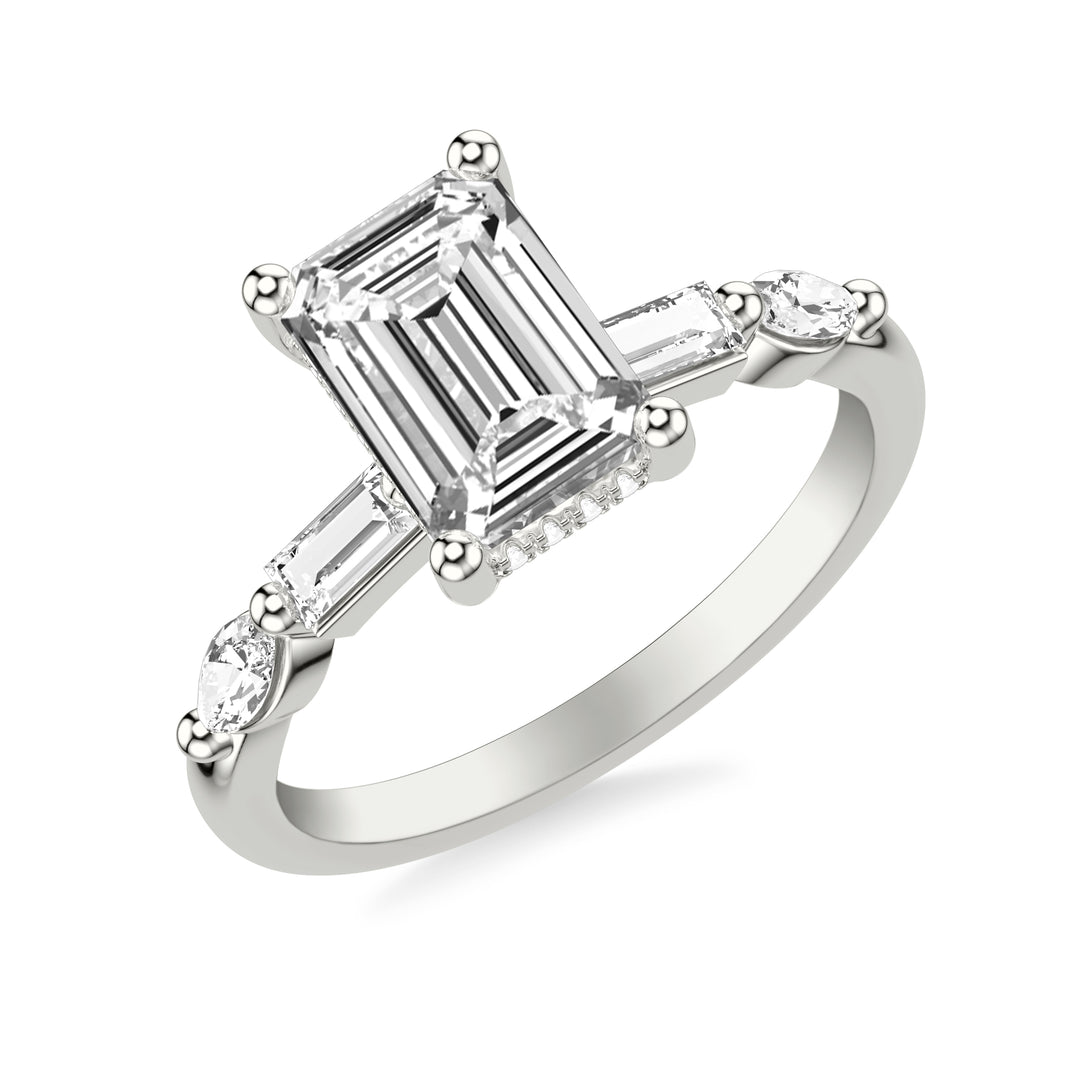 31-12236IEW-E.00 - Goldman - Contemporary Engagement Ring with Hidden Diamond Halo and Mixed Fancy Baguette and Marquise Diamond Shank
