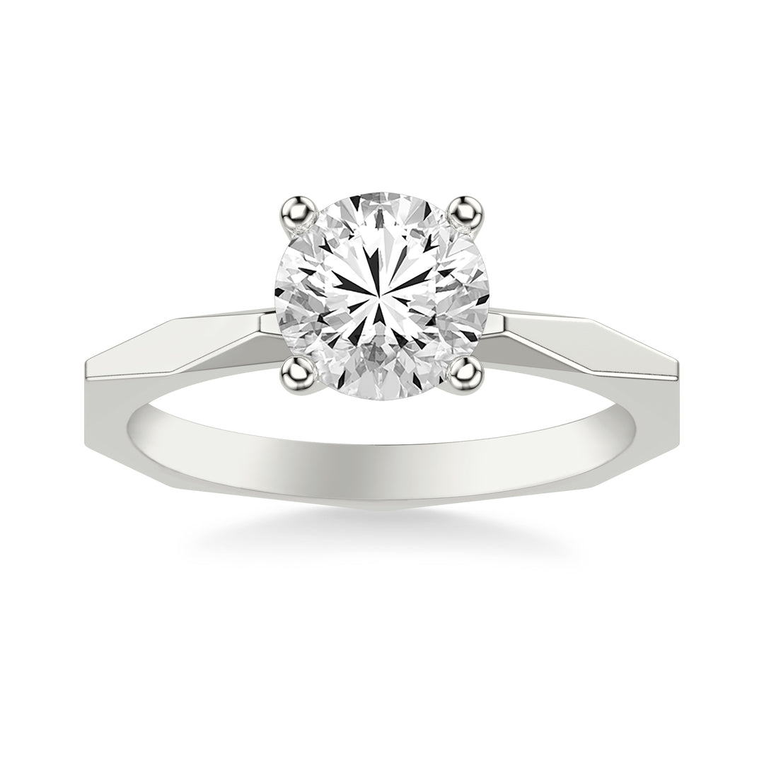 Contemporary Solitaire Engagement Ring with Geometric Faceted Shank