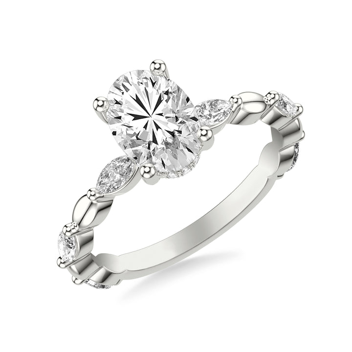 Contemporary Engagement Ring with Hidden Halo and Alternating Marquise Diamond with Organic Marquise Shaped Bead Shank.  Center Stone is not included.