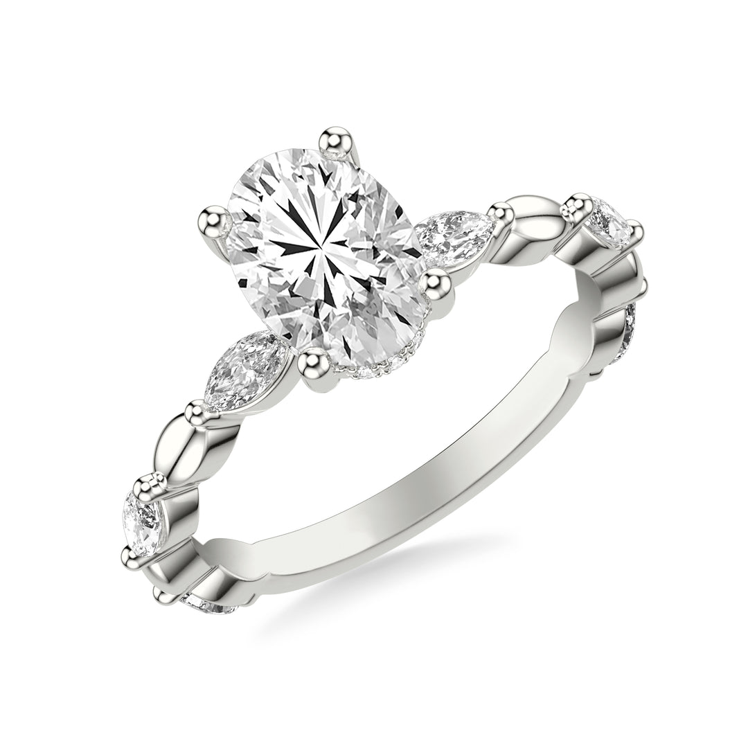 Contemporary Engagement Ring with Hidden Halo and Alternating Marquise Diamond with Organic Marquise Shaped Bead Shank