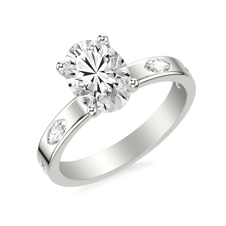 Contemporary Wide Band Engagement Ring with Bezel Set Distance Marquise Diamond Polished Shank.  Center Stone is not included.