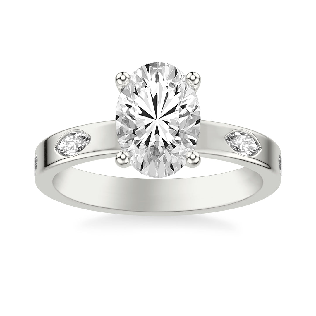 Contemporary Wide Band Engagement Ring with Bezel Set Distance Marquise Diamond Polished Shank