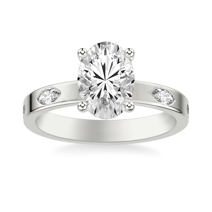 Contemporary Wide Band Engagement Ring with Bezel Set Distance Marquise Diamond Polished Shank