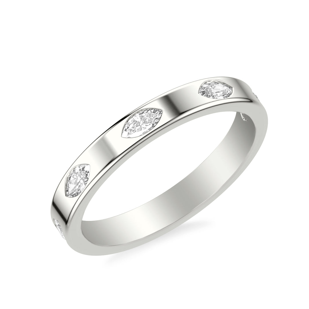 Contemporary Wide Wedding Band with Bezel Set Distance Marquise Diamond Polished Band