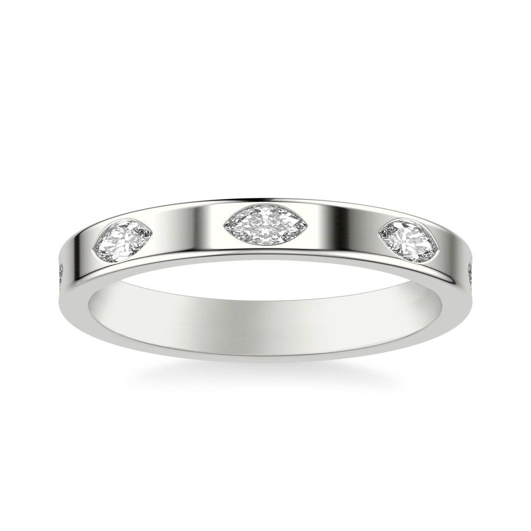Contemporary Wide Wedding Band with Bezel Set Distance Marquise Diamond Polished Band