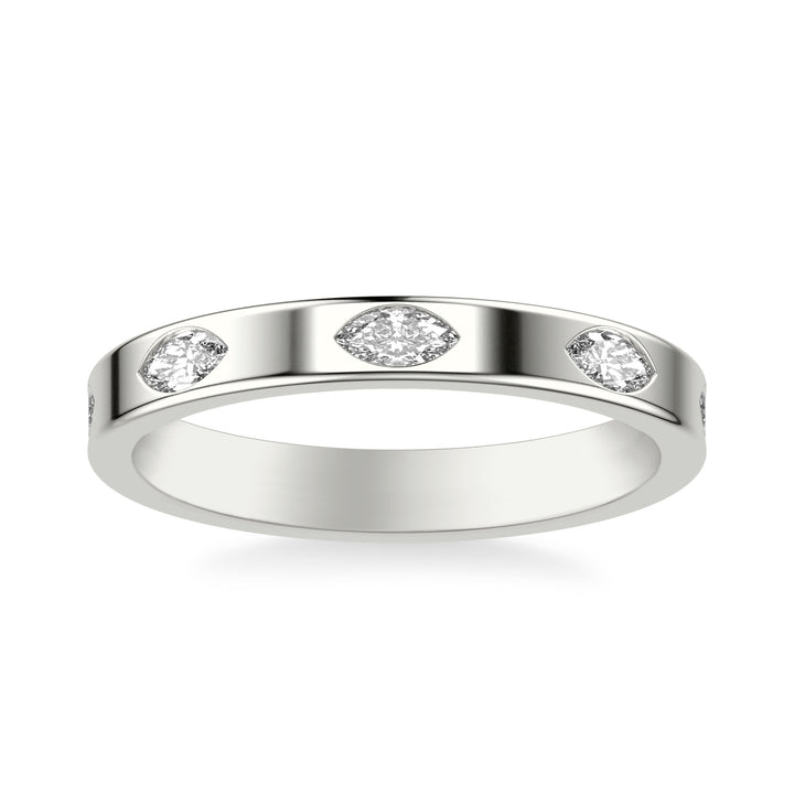 Contemporary Wide Wedding Band with Bezel Set Distance Marquise Diamond Polished Band