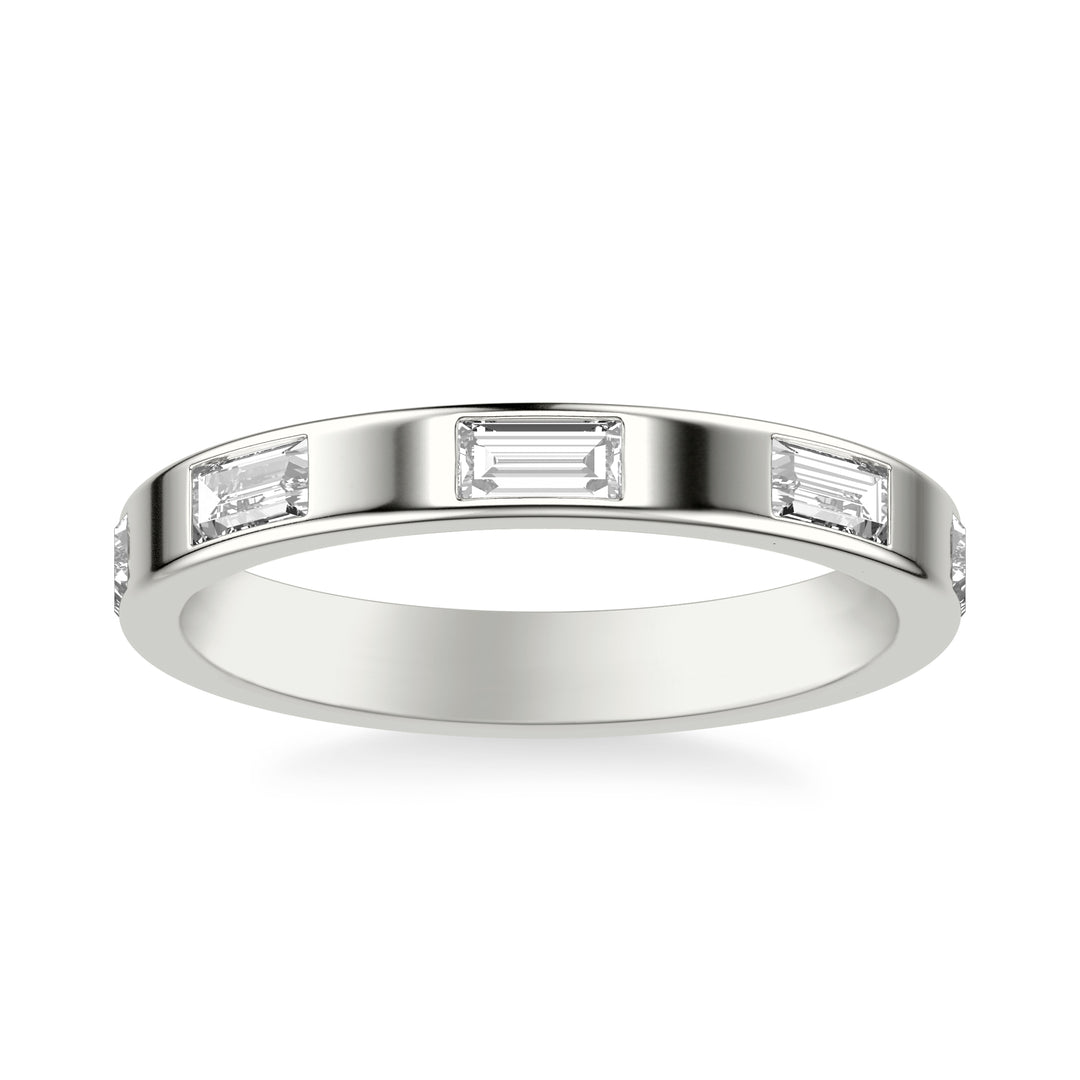 Contemporary Wide Wedding Band with Bezel Set Distance Baguette East/West Diamond Polished Band