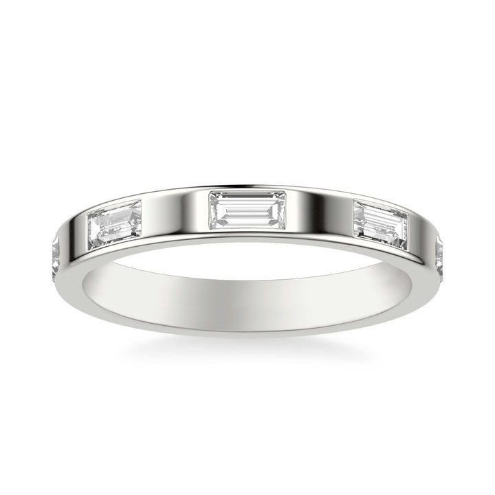 Contemporary Wide Wedding Band with Bezel Set Distance Baguette East/West Diamond Polished Band