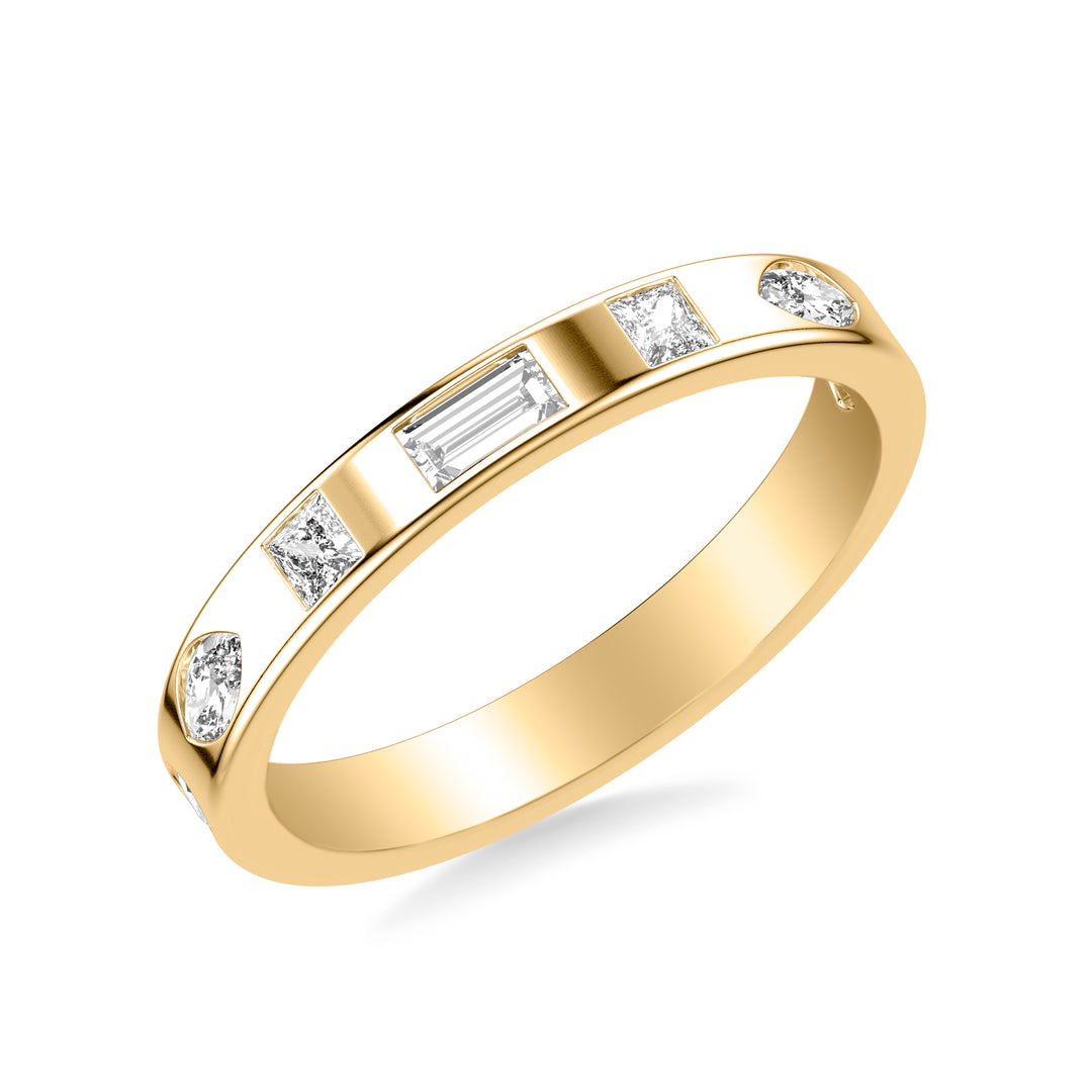 Contemporary Wide Wedding Band with Bezel Set Princess and Marquise and Pear and Baguette Diamond Distance Polished Band