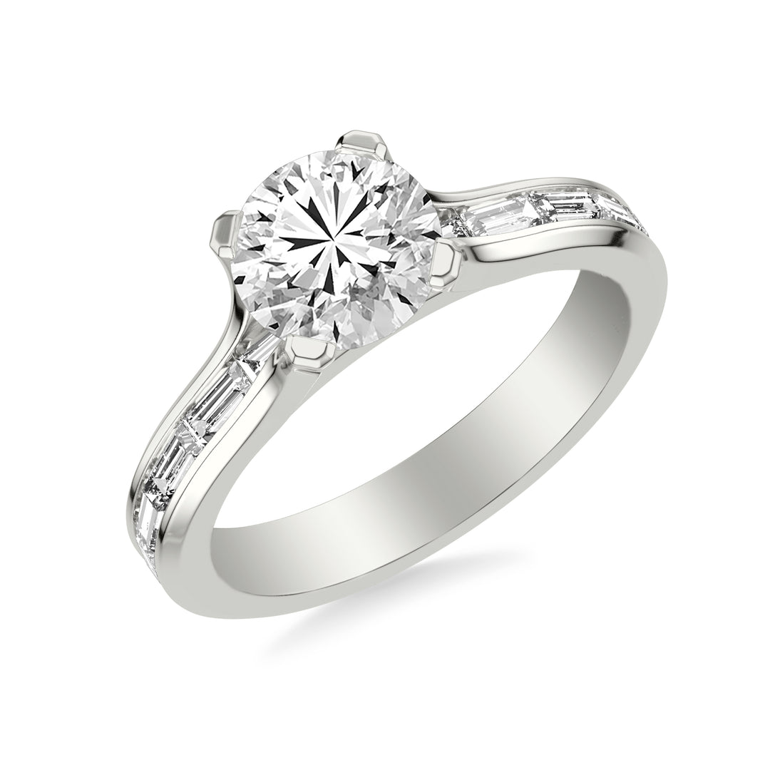 31-12269GRW-E.00 - Goldman - Contemporary Beveled Engagement Ring with Continuous Channel Set East/West Baguette Diamond Shank