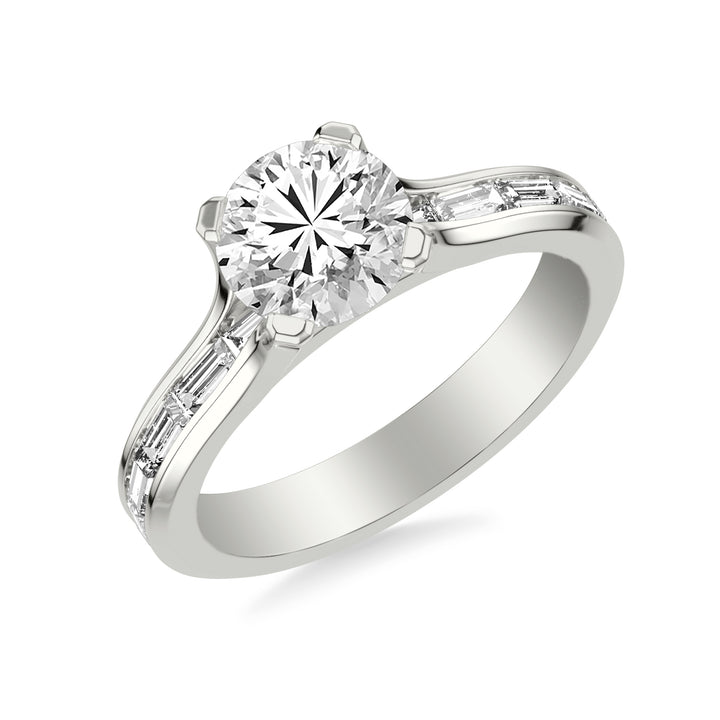 Contemporary Beveled Engagement Ring with Continuous Channel Set East/West Baguette Diamond Shank