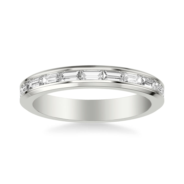 Contemporary Beveled Wedding Band with Channel Set East/West Baguette Diamonds