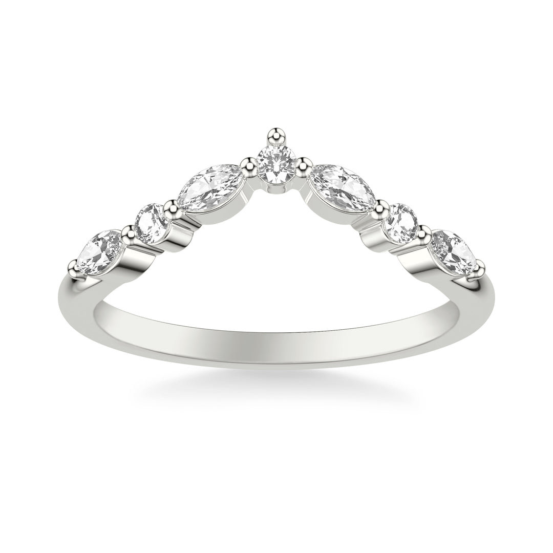 Contemporary Curved Wedding Band with Round and Marquise Diamonds